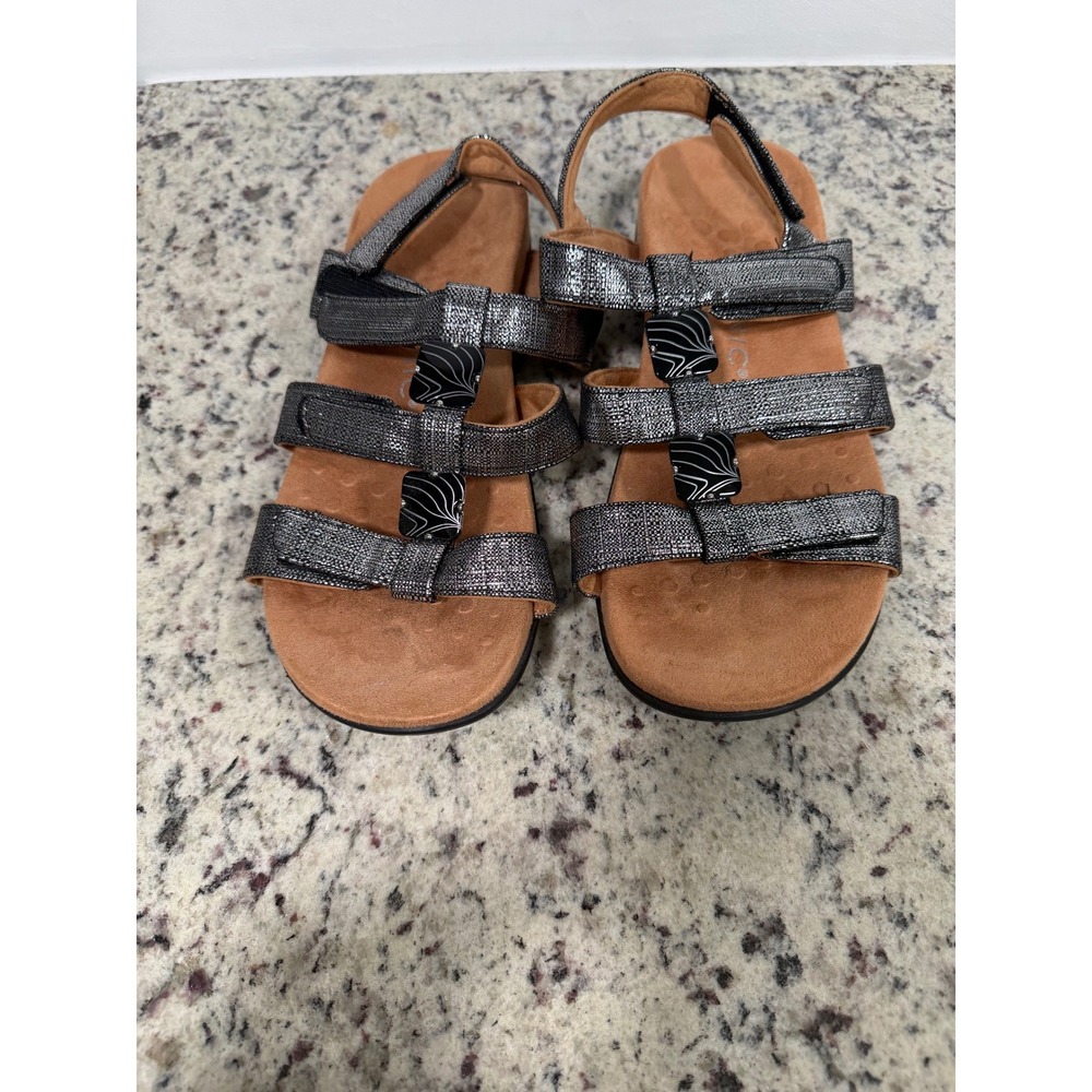 Vionic Amber Metallic Silver Strappy Comfort Wedge‎ Sandals Women's Size 9